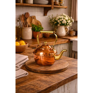 Vintage Copper And Brass Teapot Tea Kettle